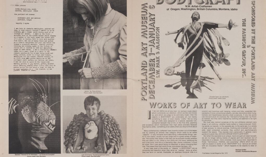 BODYCRAFT exhibition newsprint catalog with images of wearable art