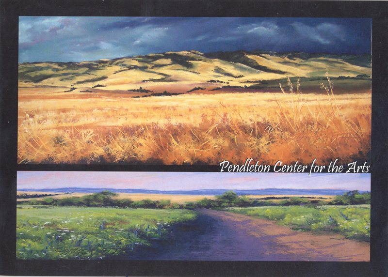 Exhibit postcard with two landscape paintings